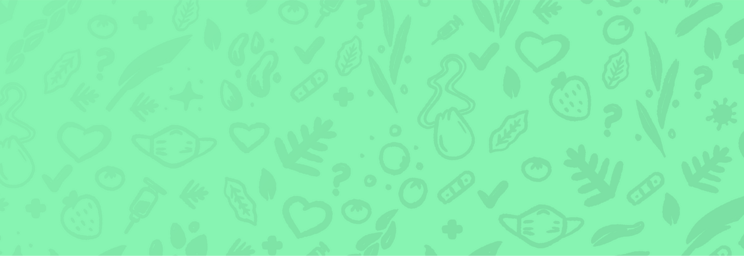 A green patterned background with faint illustrations of illustrations related to health.